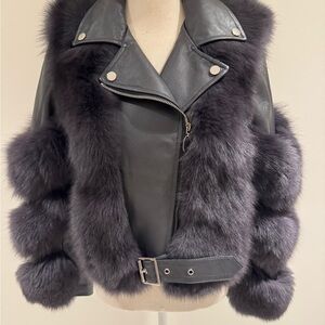 Superdry Black Leather Jacket with Luxurious Fur Trim